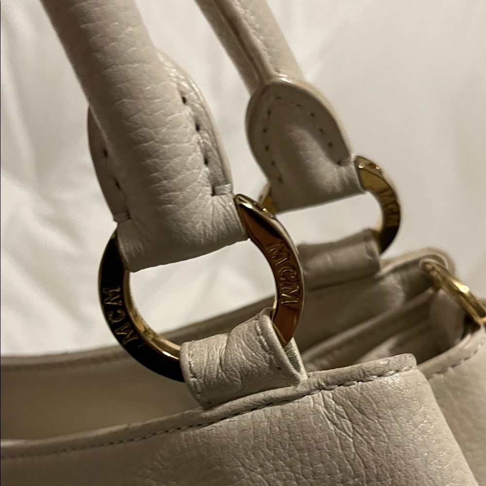 MCM Cream Leather Drawstring Tassel Shoulder Bag - Picture 8 of 14